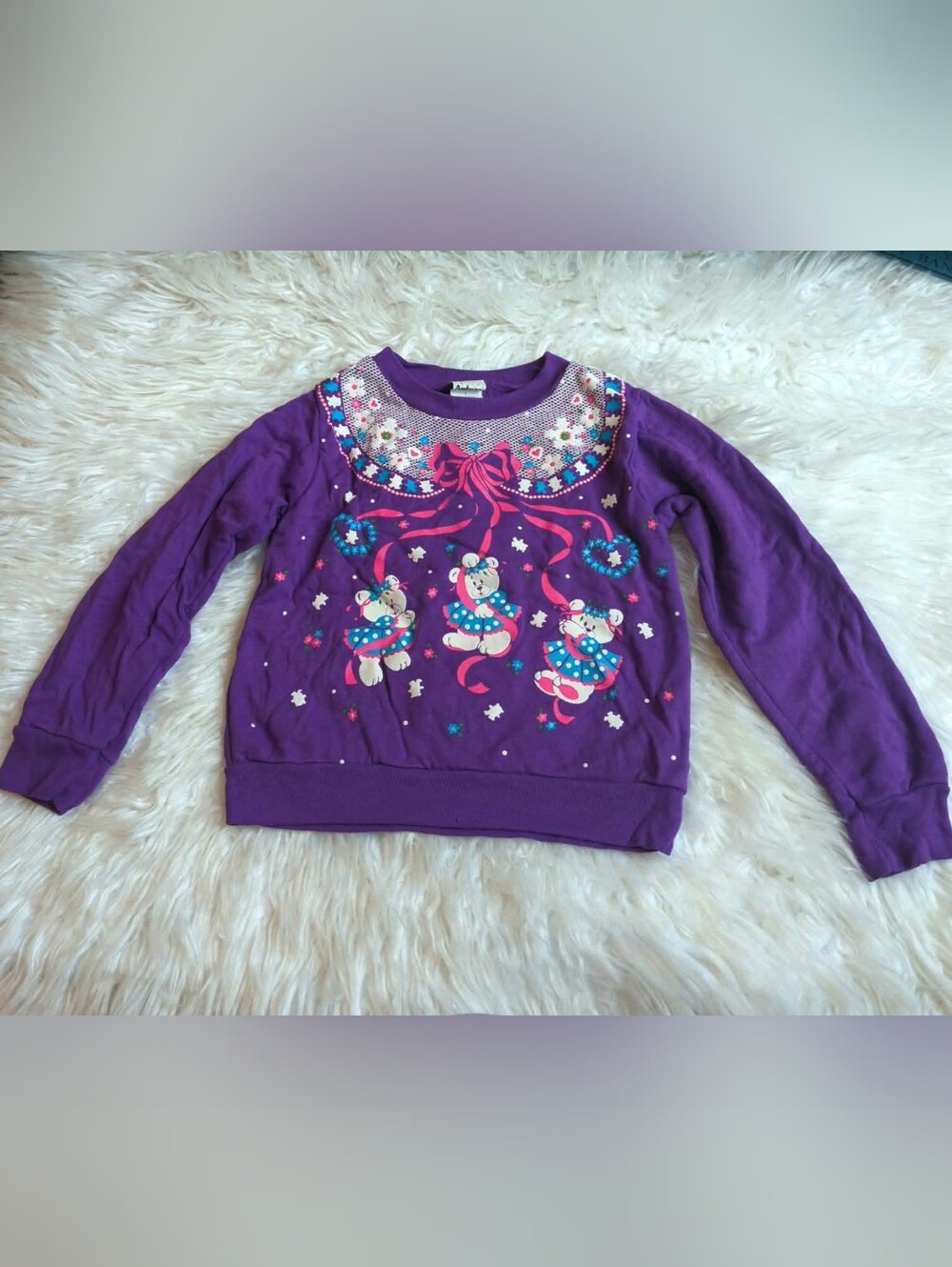 Girls' Purple Graphic Sweatshirt with Bows VINTAGE 80s/90s Graphic Teddy Bear
